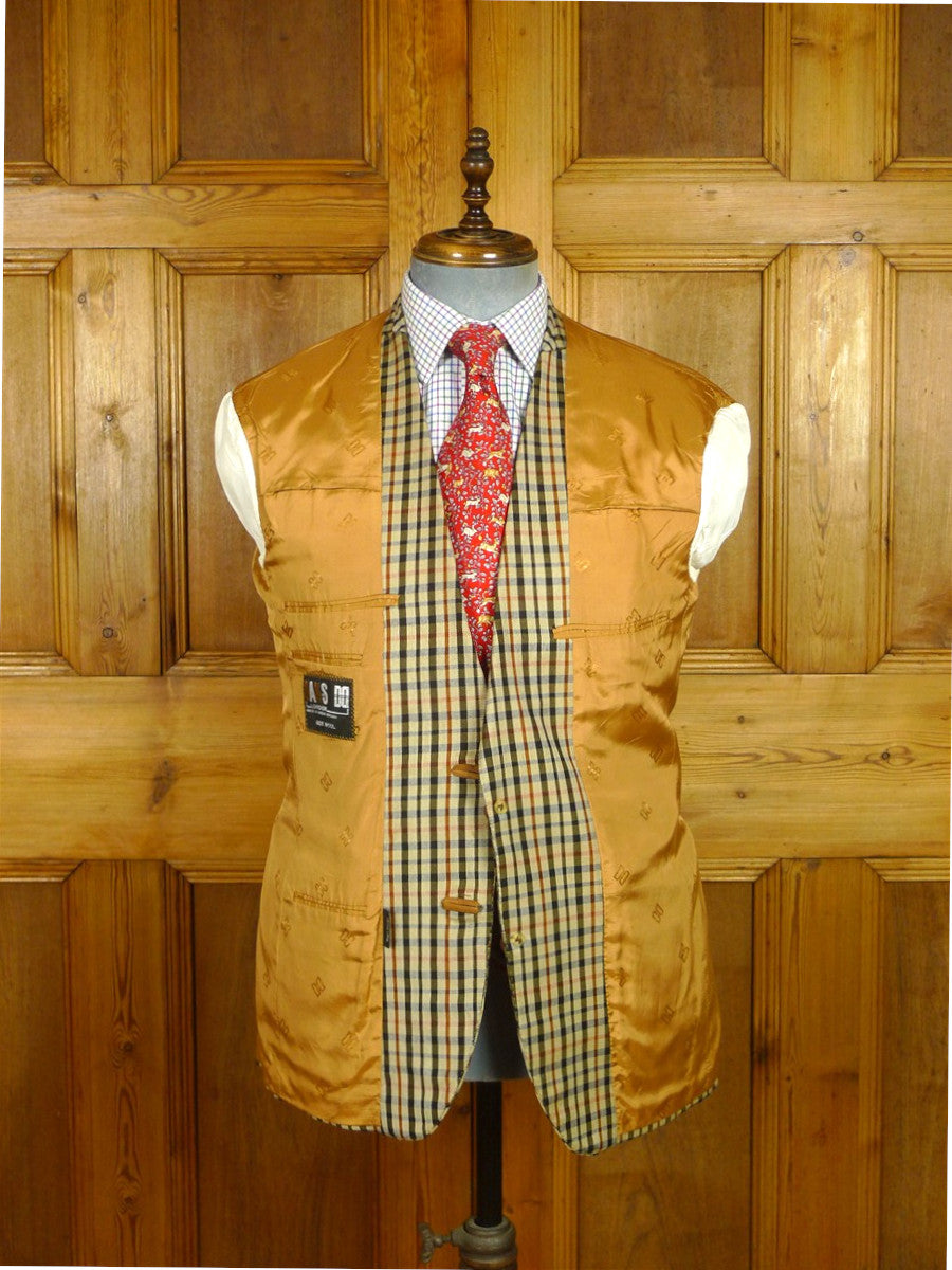 26/0650 vintage daks signature house check wool sports jacket blazer w/ suede trims 40 short