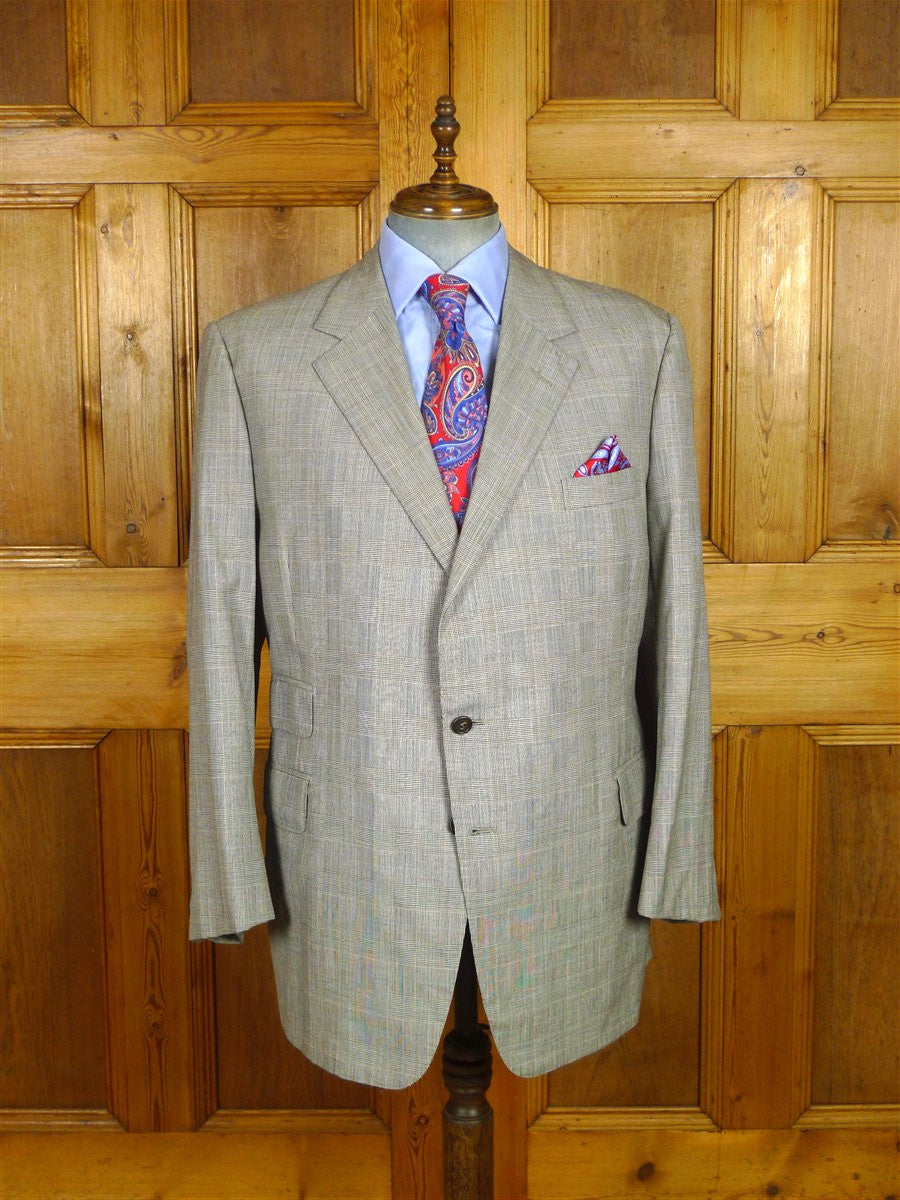 26/0637 immaculate 2000s madrid bespoke canvassed grey / blue prince of wales check worsted suit w/ 2 pair trs 44-45 regular