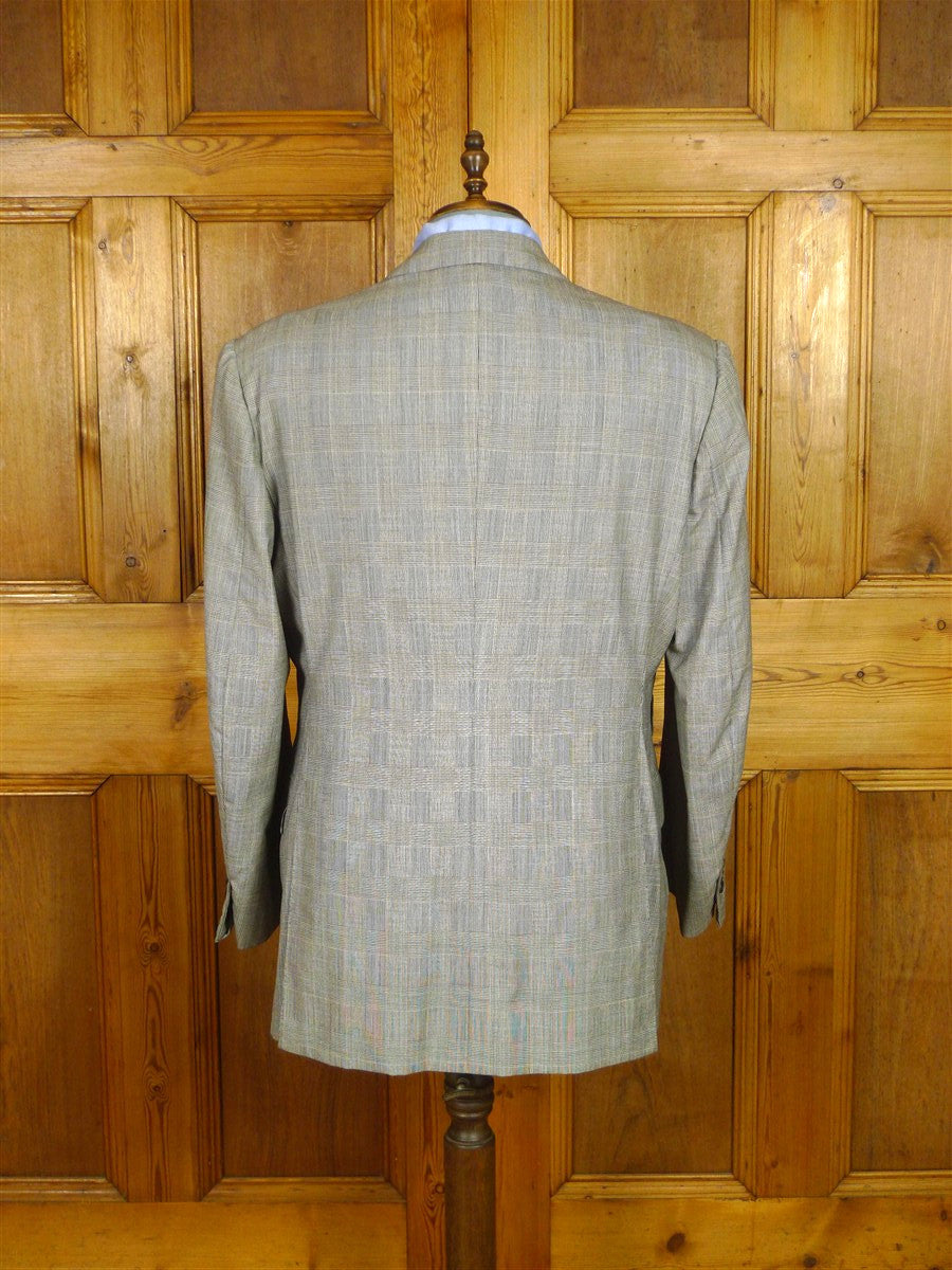 26/0637 immaculate 2000s madrid bespoke canvassed grey / blue prince of wales check worsted suit w/ 2 pair trs 44-45 regular