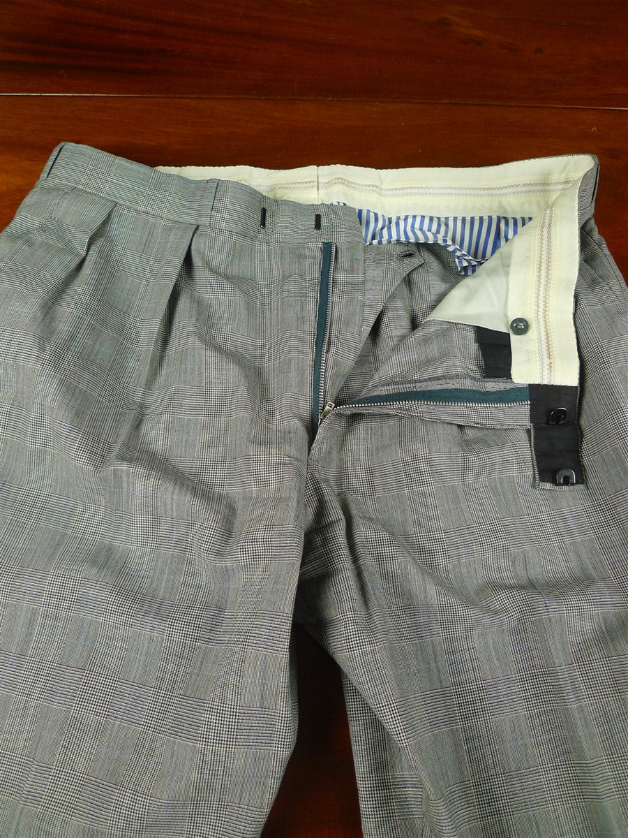 26/0637 immaculate 2000s madrid bespoke canvassed grey / blue prince of wales check worsted suit w/ 2 pair trs 44-45 regular