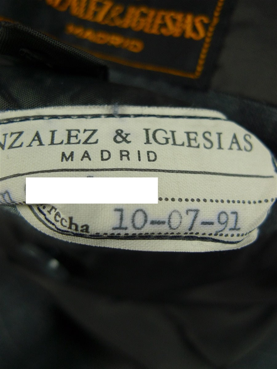 26/0633 madrid 1991 bespoke canvassed grey pin-stripe wool & mohair suit w/ 2 pair trs 45 regular