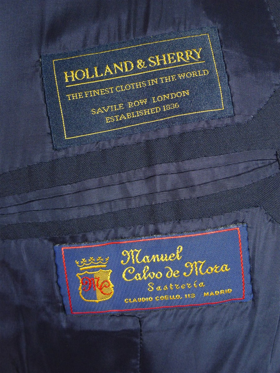 26/0639 immaculate 2002 madrid bespoke canvassed holland & sherry wool navy blue suit 46 regular