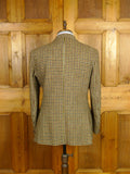 26/0644 wonderful heavyweight 1960s vinatge green / brown houndstooth check harris tweed jacket w/ original buttons 40 regular