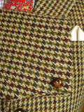 26/0644 wonderful heavyweight 1960s vinatge green / brown houndstooth check harris tweed jacket w/ original buttons 40 regular