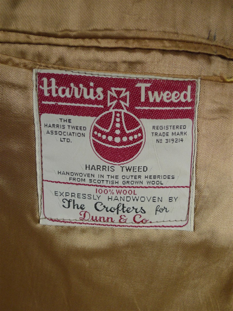 26/0644 wonderful heavyweight 1960s vinatge green / brown houndstooth check harris tweed jacket w/ original buttons 40 regular