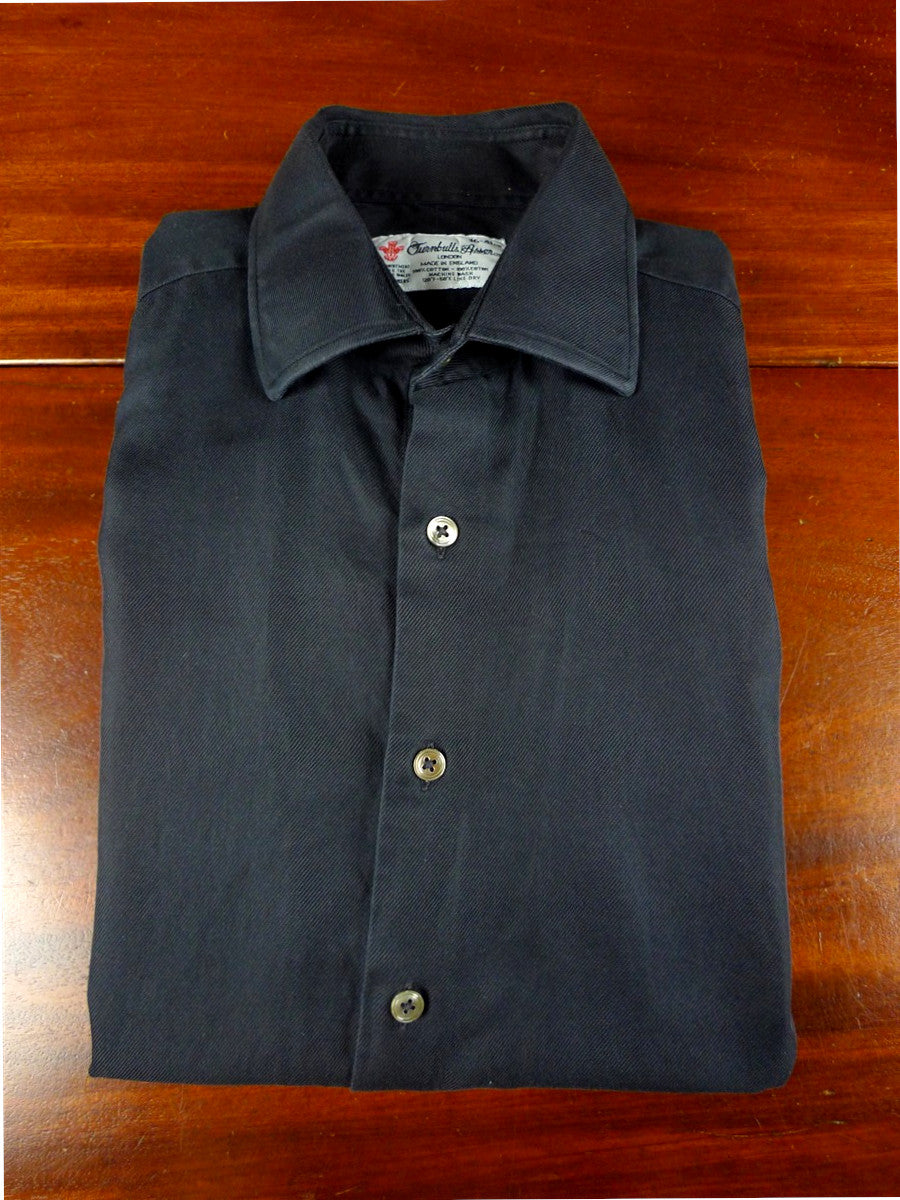 26/0674 immaculate turnbull & asser cotton drill black long sleeve single cuff shirt 15.5"