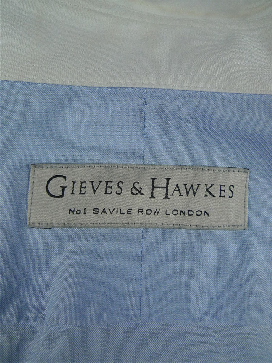 26/0676 gieves & hawkes cotton blue/white long sleeve double cuff shirt 14.5"