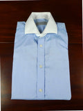 26/0676 gieves & hawkes cotton blue/white long sleeve double cuff shirt 14.5"