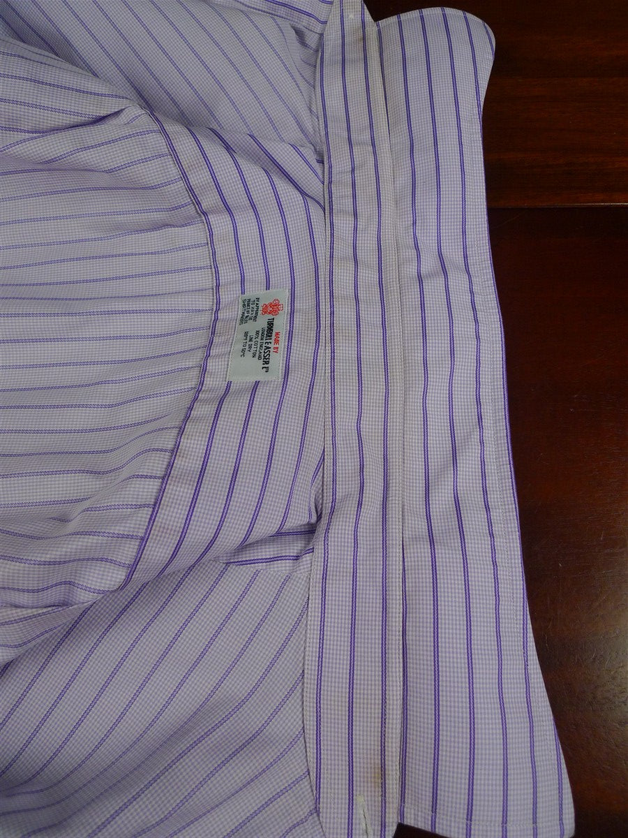 26/0670 turnbull & asser cotton purple striped long sleeve single cuff shirt 15.5"