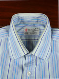 26/0673 turnbull & asser cotton blue striped long sleeve double cuff shirt 15.5