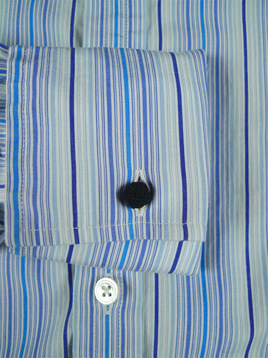 26/0673 turnbull & asser cotton blue striped long sleeve double cuff shirt 15.5