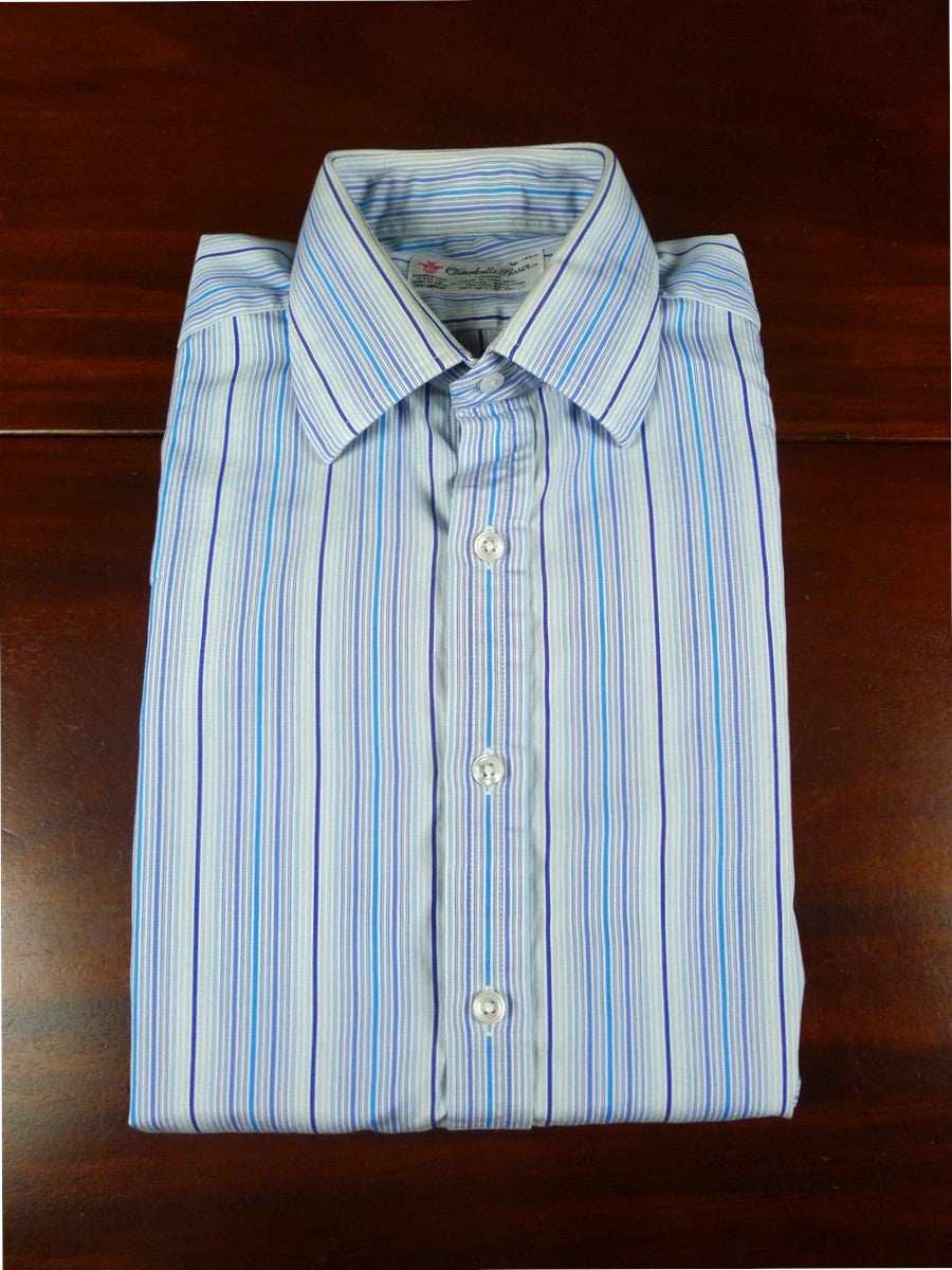 26/0673 turnbull & asser cotton blue striped long sleeve double cuff shirt 15.5