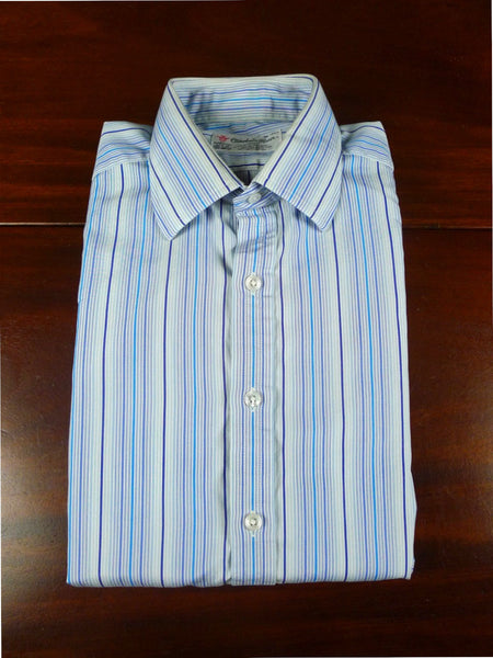 26/0673 turnbull & asser cotton blue striped long sleeve double cuff shirt 15.5