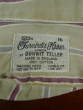 26/0685 vintage turnbull & asser cotton olive/maroon striped long sleeve single cuff shirt 15"