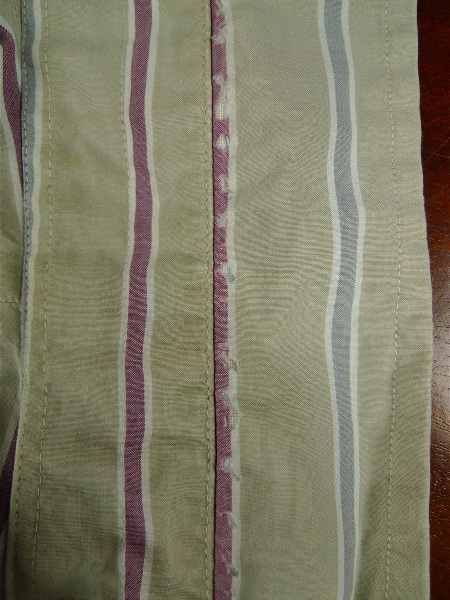 26/0685 vintage turnbull & asser cotton olive/maroon striped long sleeve single cuff shirt 15"