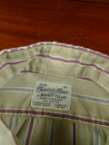 26/0685 vintage turnbull & asser cotton olive/maroon striped long sleeve single cuff shirt 15"