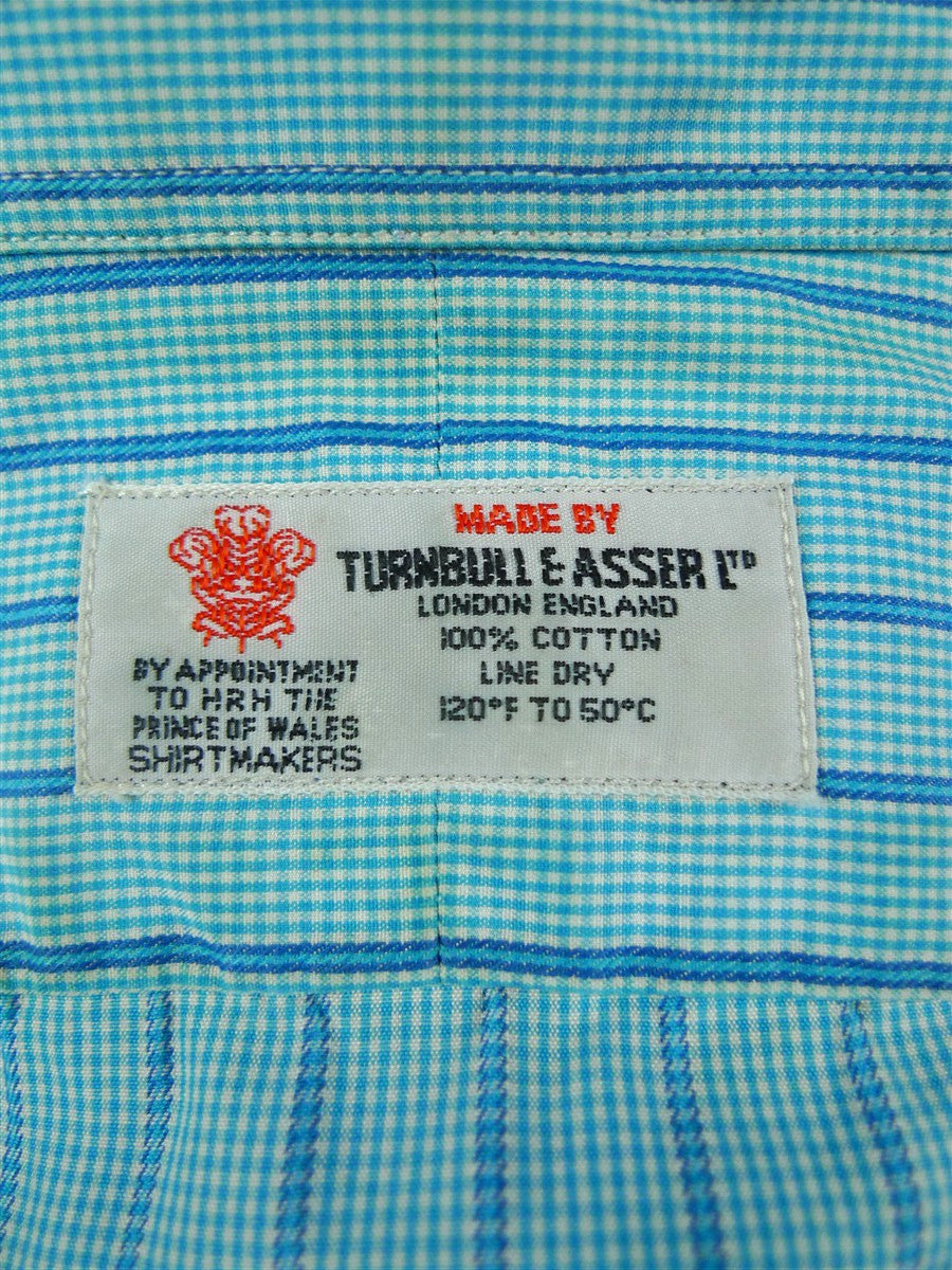 26/0683 turnbull & asser cotton teal striped long sleeve single cuff shirt 15"