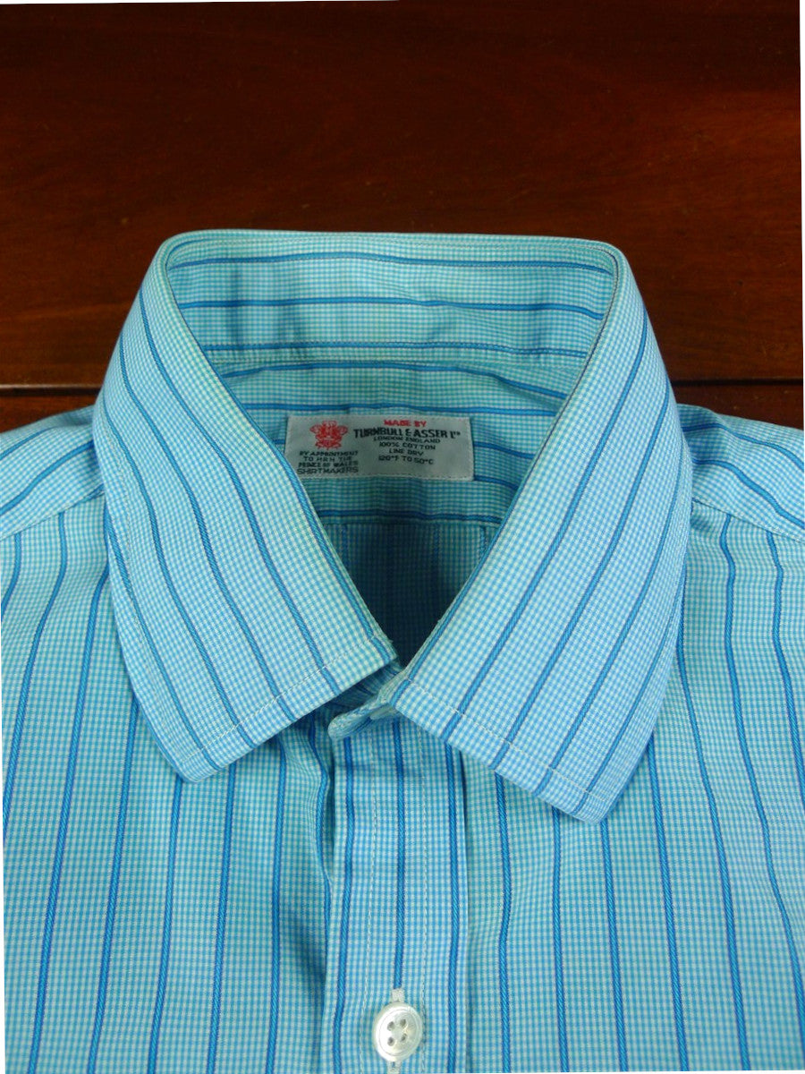 26/0683 turnbull & asser cotton teal striped long sleeve single cuff shirt 15"