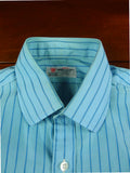 26/0683 turnbull & asser cotton teal striped long sleeve single cuff shirt 15"