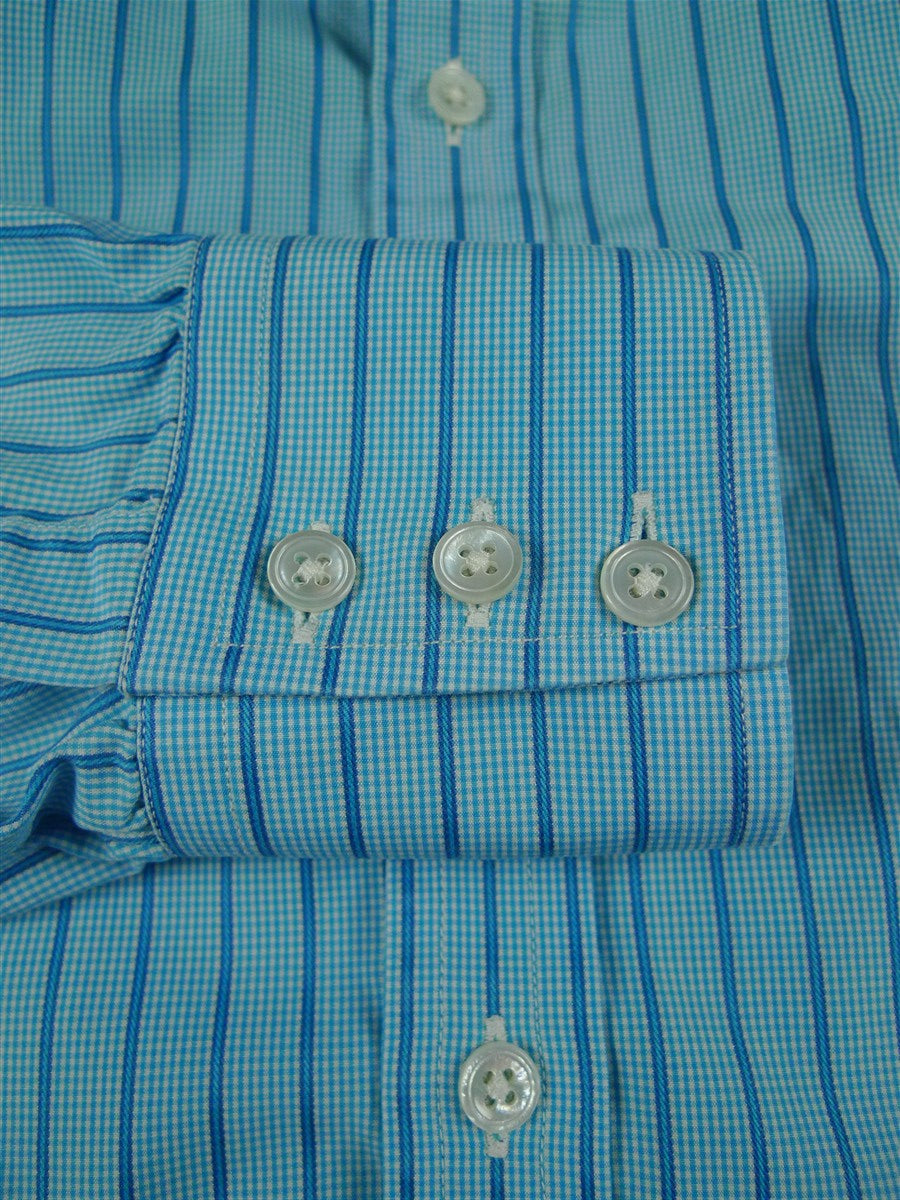 26/0683 turnbull & asser cotton teal striped long sleeve single cuff shirt 15"