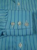26/0683 turnbull & asser cotton teal striped long sleeve single cuff shirt 15"