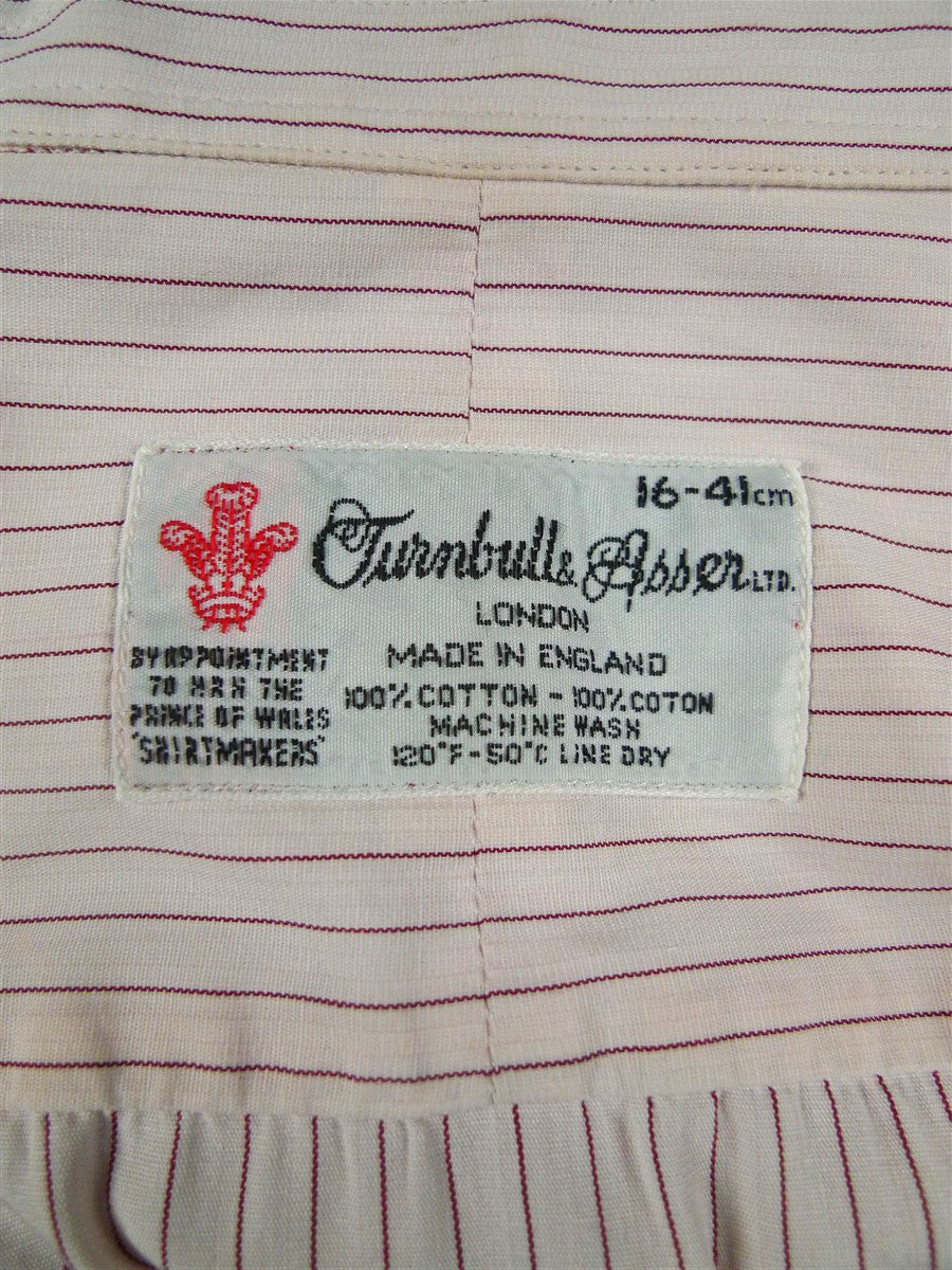 26/0678 turnbull & asser cotton pink striped long sleeve single cuff shirt 15"