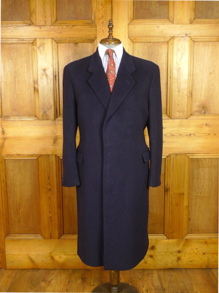 26/0659 immaculate vintage harrods london navy blue pure cashmere overcoat 44