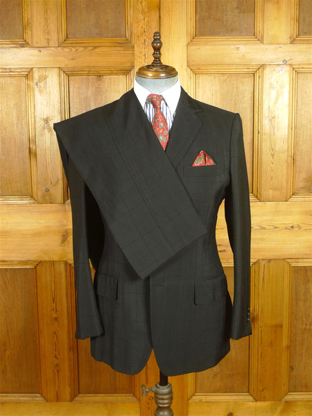 26/0661 wonderful 1978 vintage norton & sons savile row bespoke black textured check wool & silk suit 39 regular