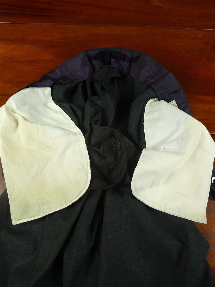 26/0666 immaculate buckleigh sw1 london bespoke grey worsted wool suit w/ green lining 38 short to regular