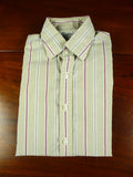 26/0685 vintage turnbull & asser cotton olive/maroon striped long sleeve single cuff shirt 15"