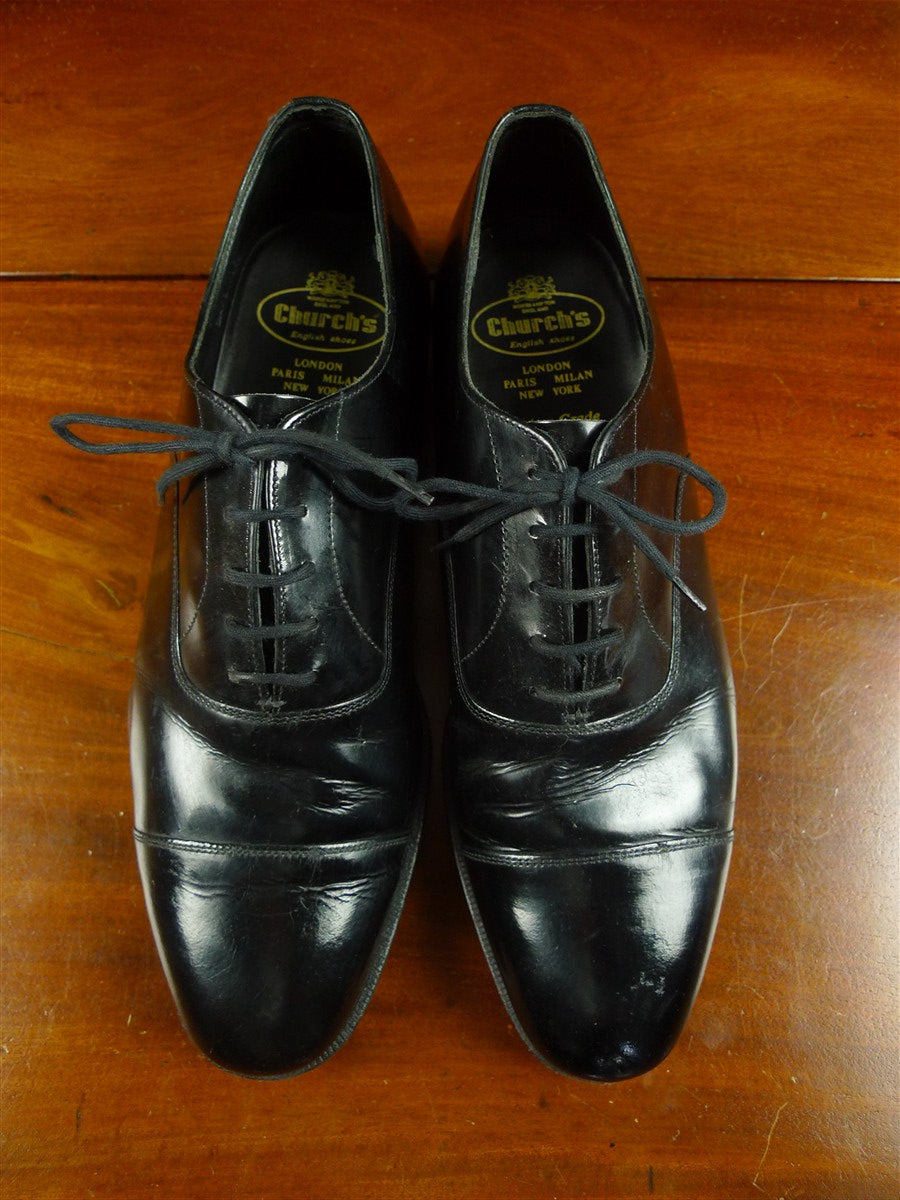 26/0707 vintage church's custom grade black leather oxford toe-cap shoe w/ bags uk 9