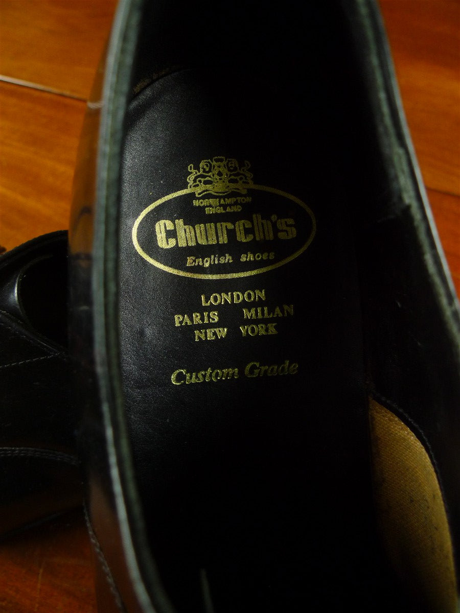26/0707 vintage church's custom grade black leather oxford toe-cap shoe w/ bags uk 9