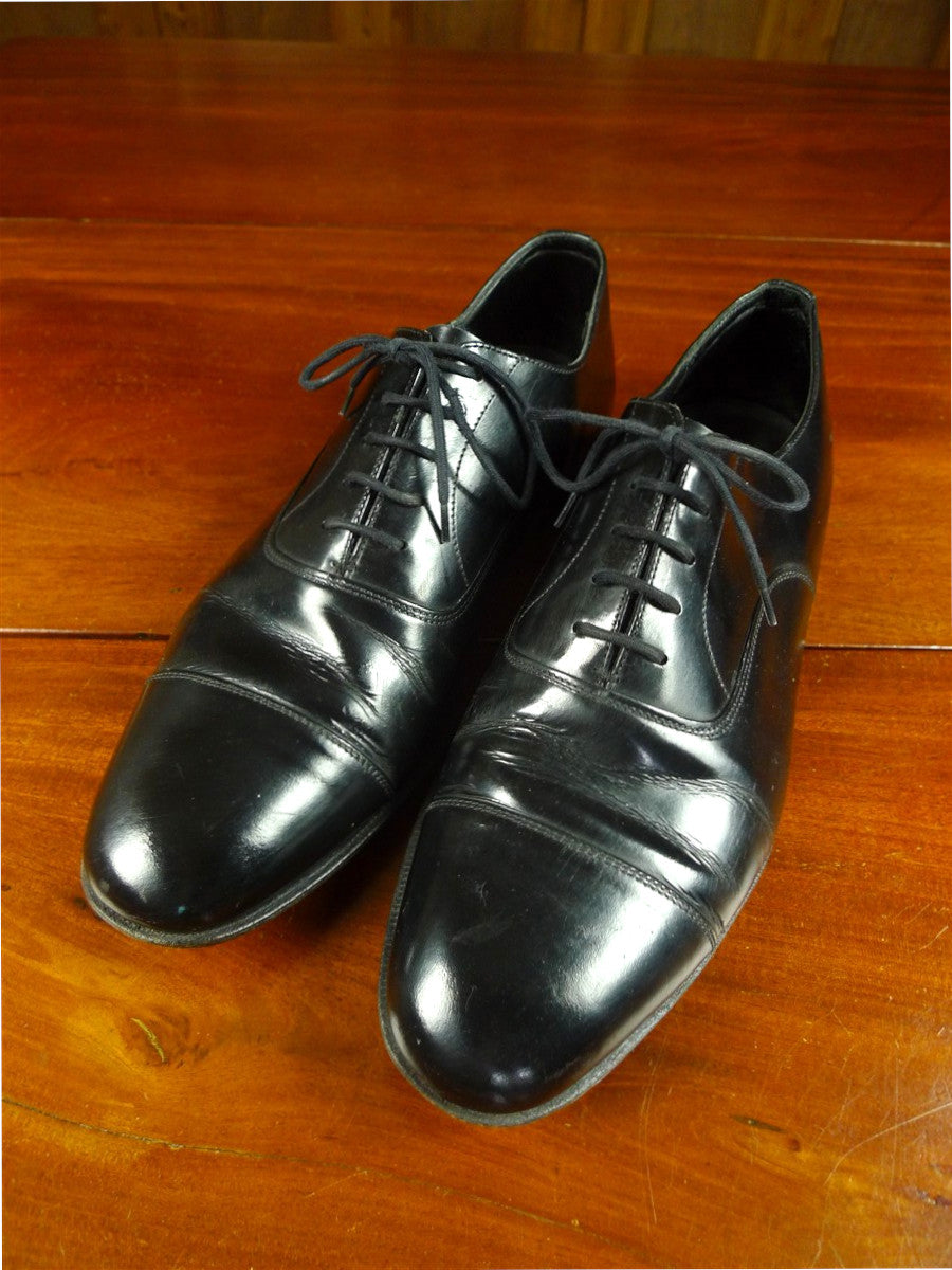 26/0706 vintage church's custom grade black leather oxford toe-cap shoe w/ bags uk 8