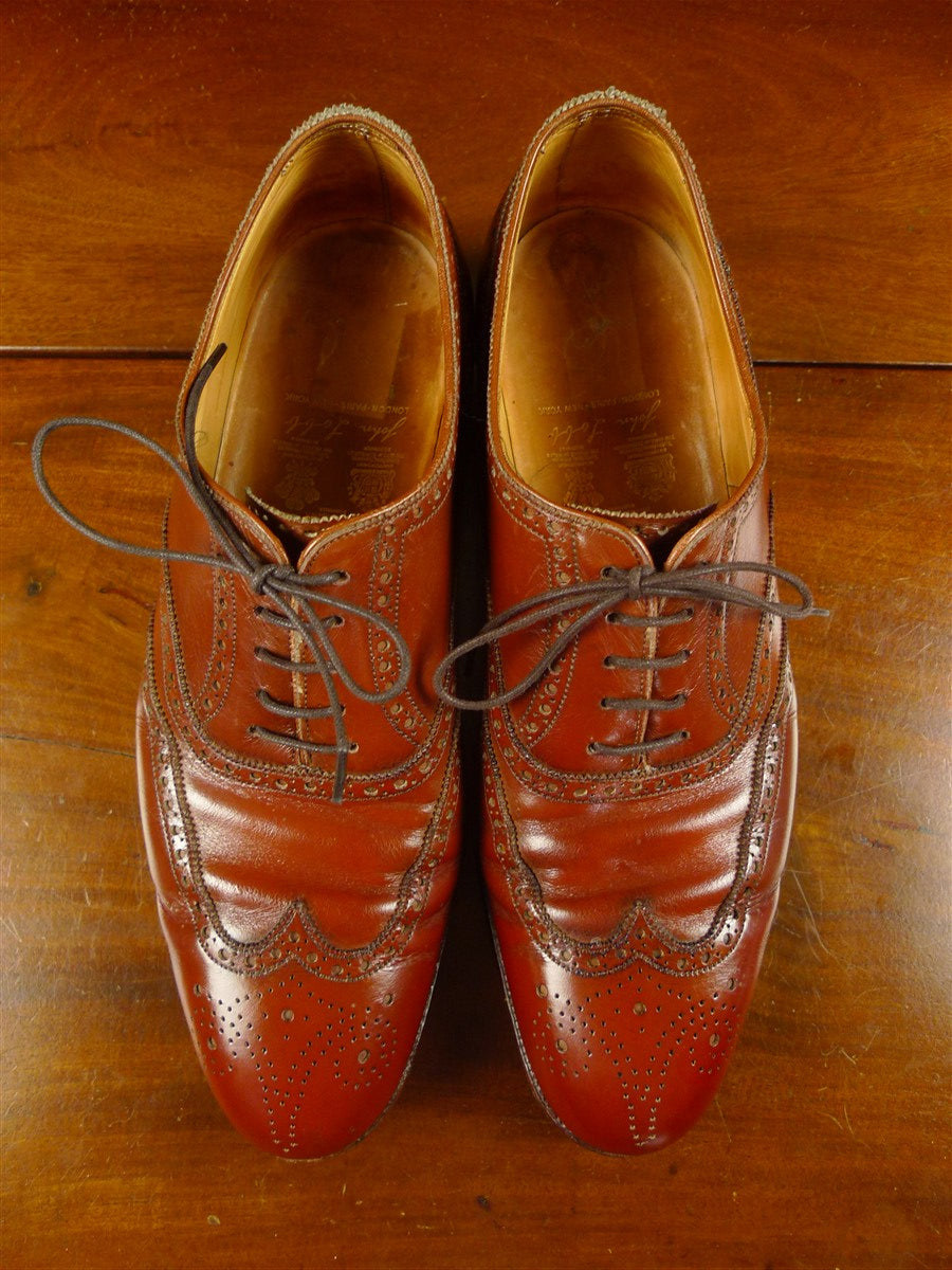 26/0704 beautiful vintage john lobb brown leather brogue shoe w/ bags uk 9.5