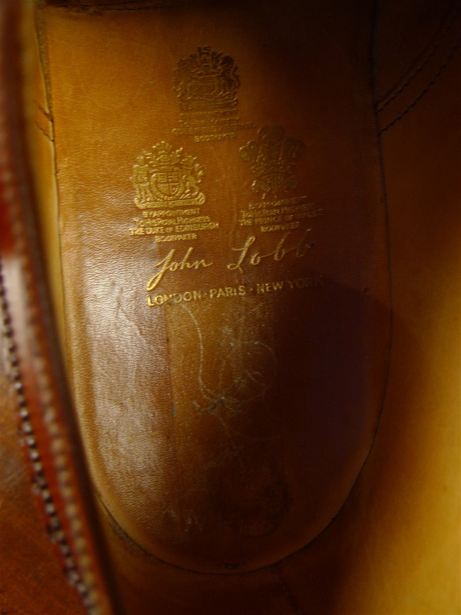 26/0704 beautiful vintage john lobb brown leather brogue shoe w/ bags uk 9.5