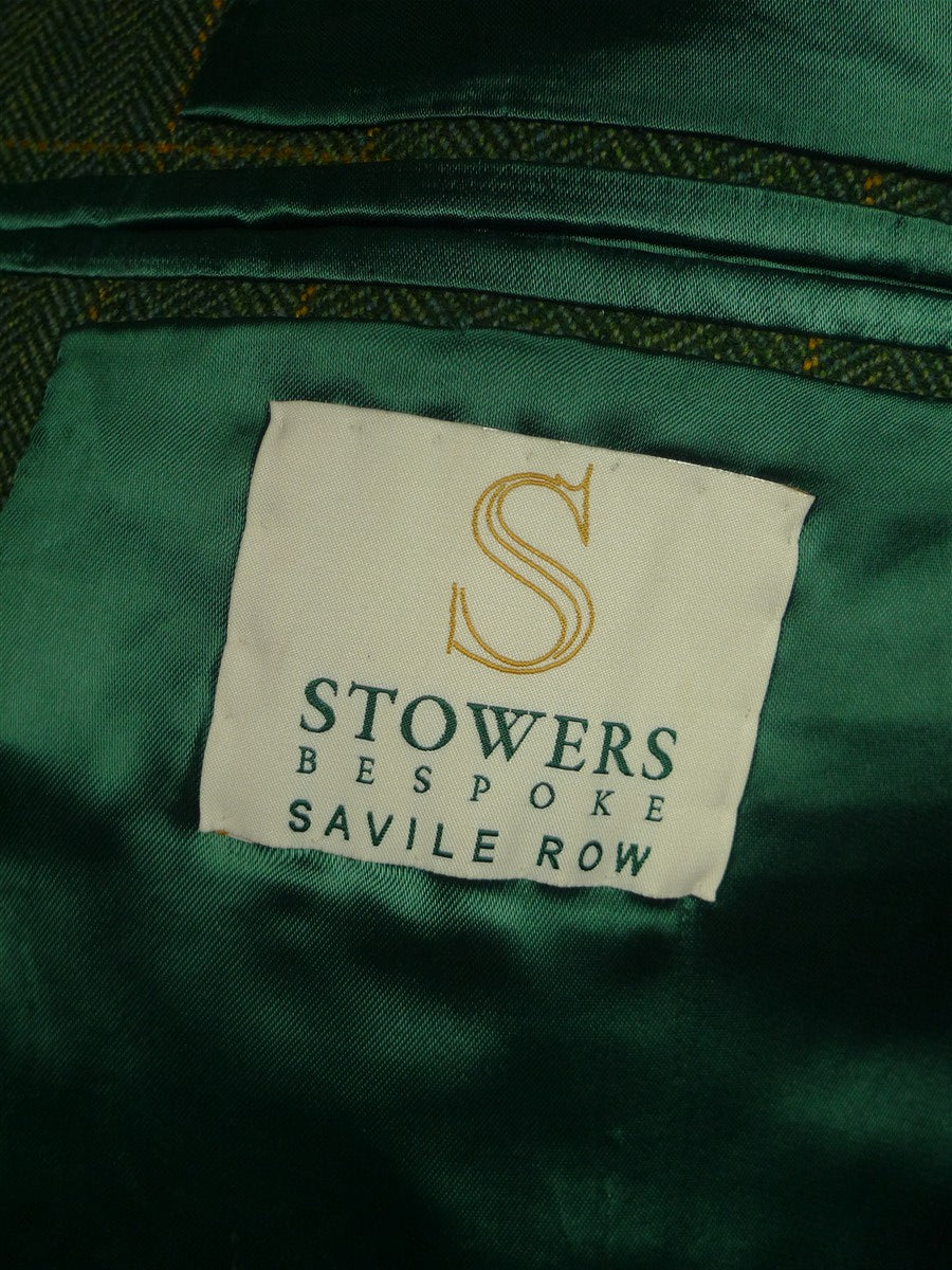 26/0692 immaculate stowers 2012 savile row bespoke green / amber wp check tweed norfolk style shooting jacket 41-42 short to regular