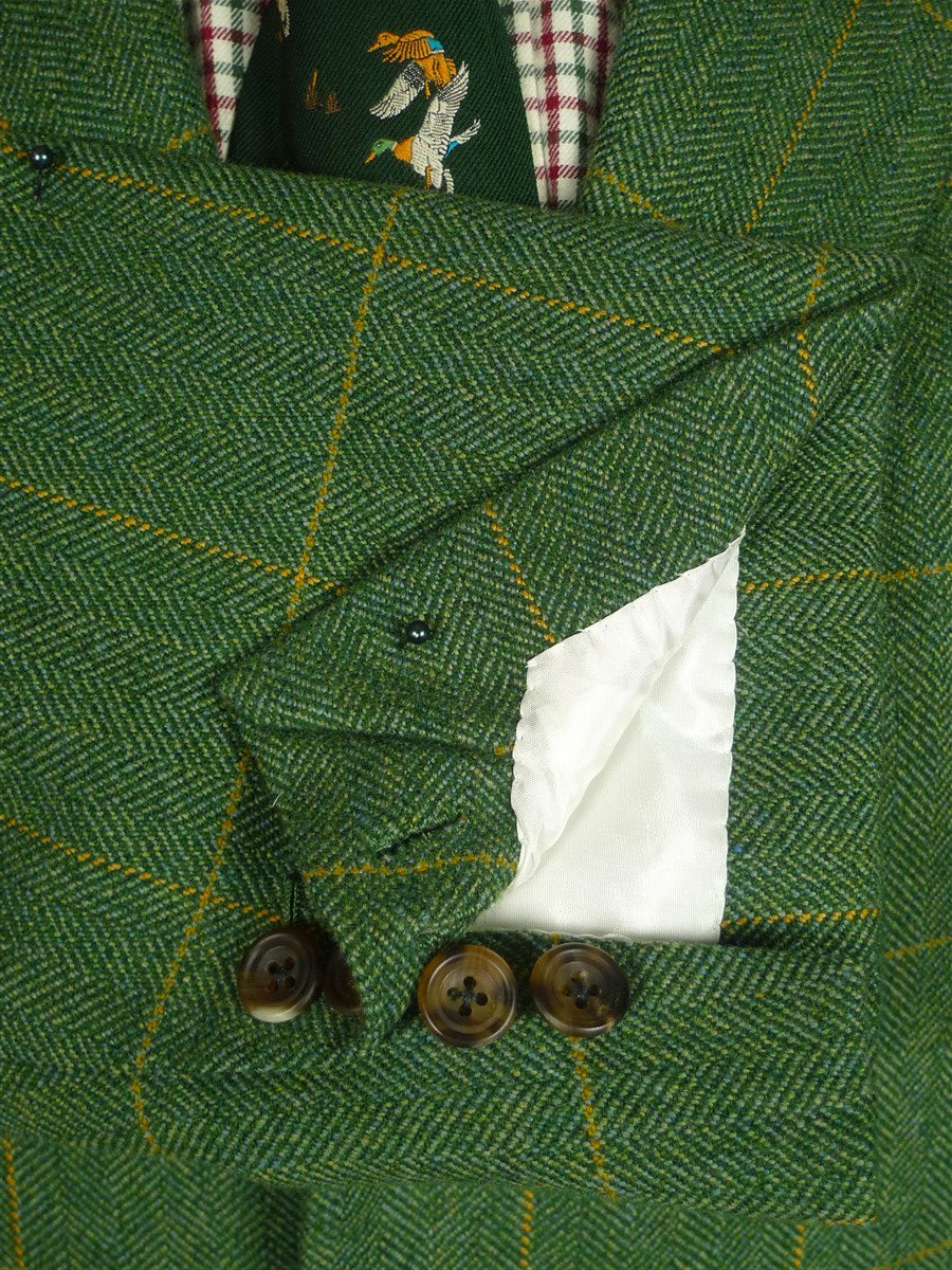 26/0692 immaculate stowers 2012 savile row bespoke green / amber wp check tweed norfolk style shooting jacket 41-42 short to regular