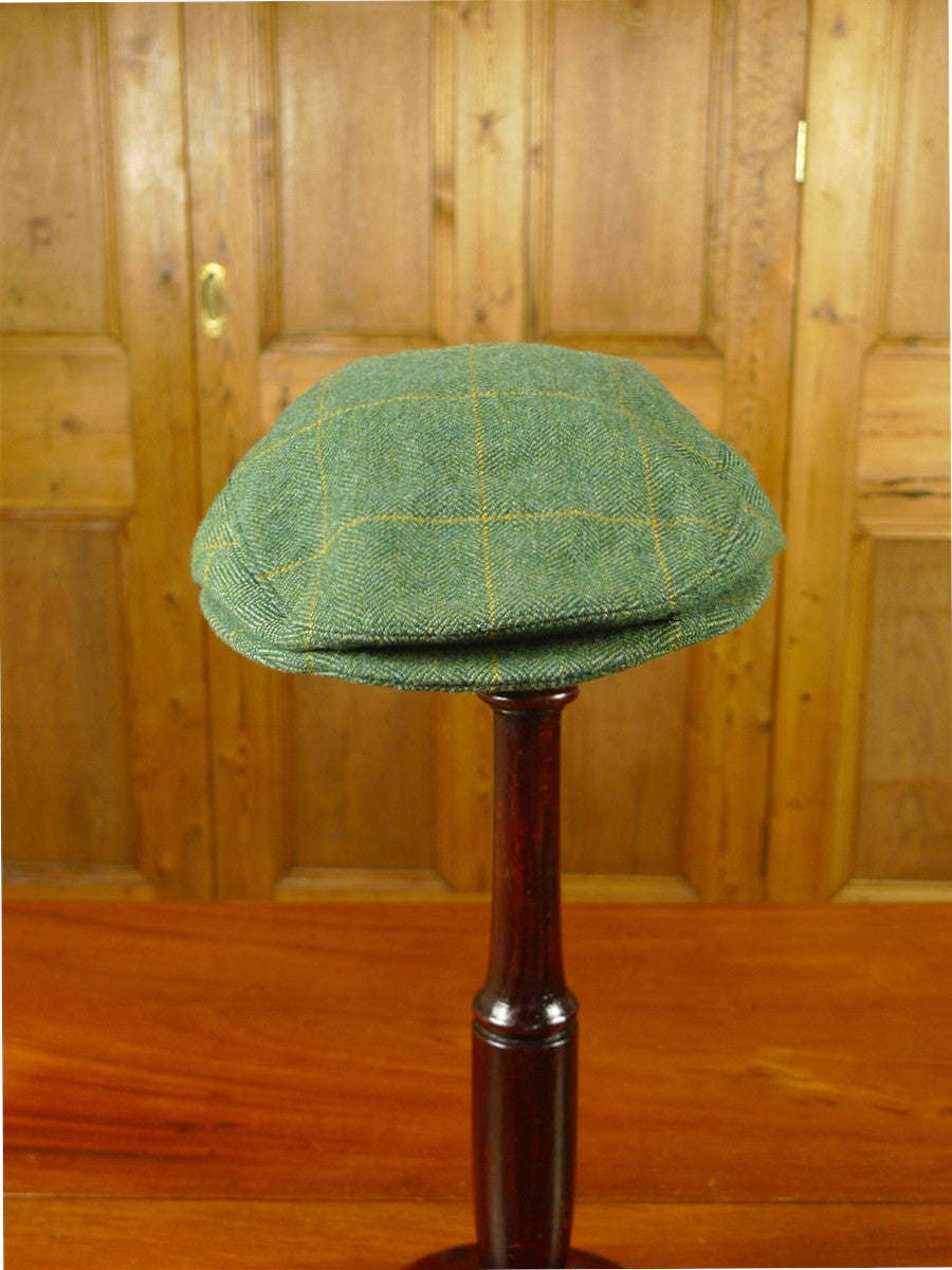 26/0694 immaculate stowers savile row bespoke green / amber wp check tweed cap hat 57 cms