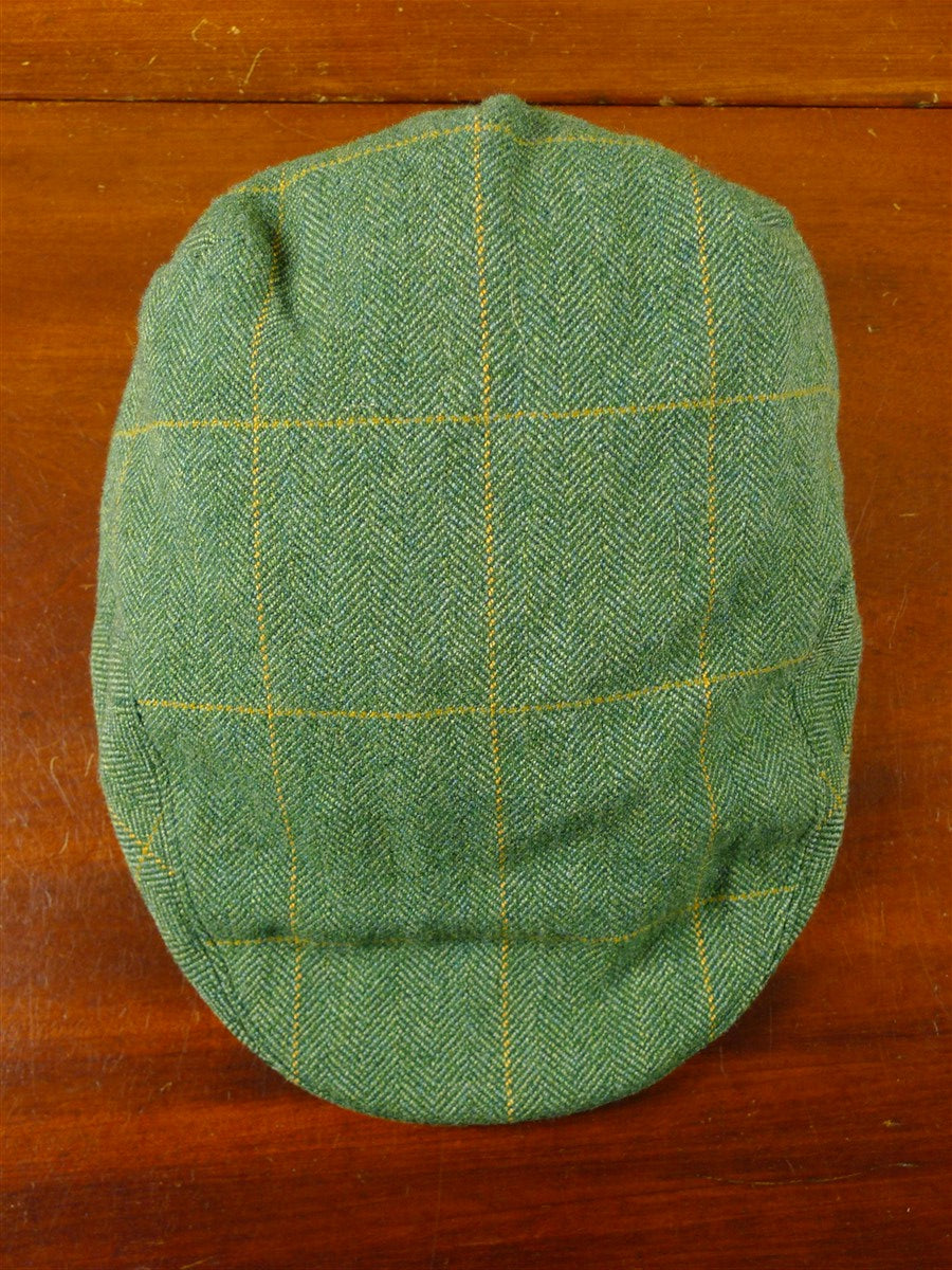 26/0694 immaculate stowers savile row bespoke green / amber wp check tweed cap hat 57 cms