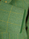 26/0695 immaculate stowers savile row bespoke green / amber wp check tweed shooting coat 44