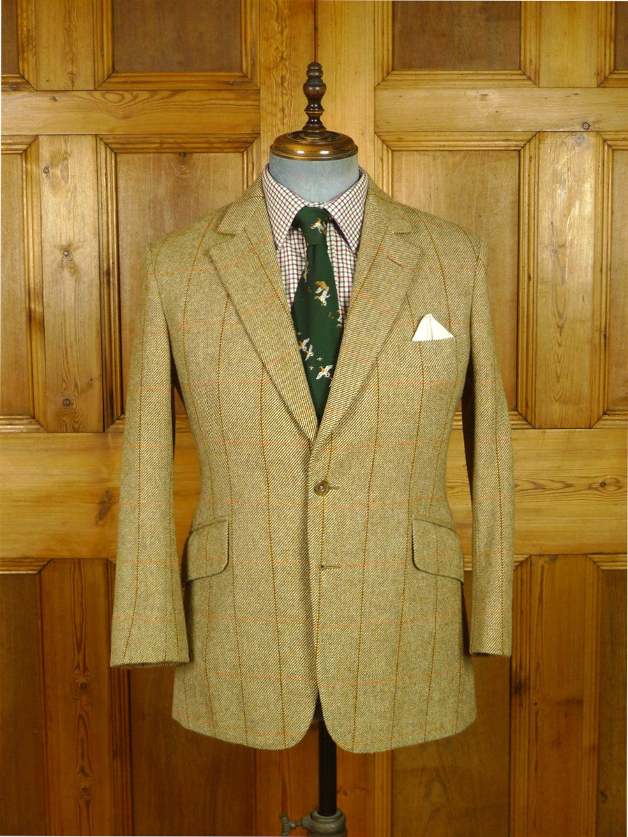 26/0688 immaculate vintage heavyweight savile row bespoke green / brown wp check tweed jacket 38 short