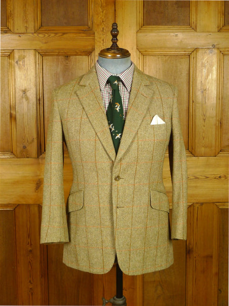 26/0688 immaculate vintage heavyweight savile row bespoke green / brown wp check tweed jacket 38 short