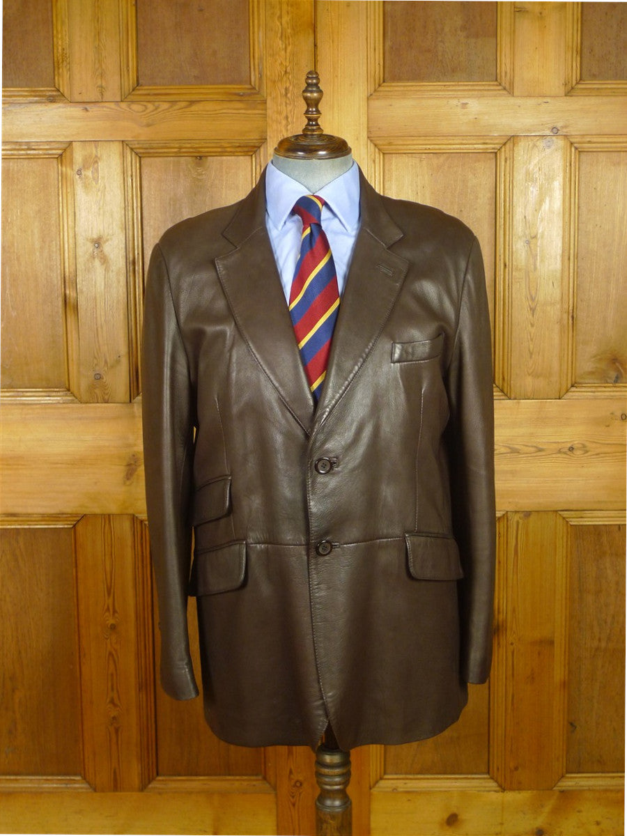 26/0710 modern crombie dark brown leather blazer sports jacket 46