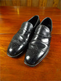 26/0711 beautiful vintage george cleverly black leather brogue slip-on shoe w/ bags uk 9