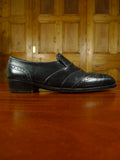 26/0711 beautiful vintage george cleverly black leather brogue slip-on shoe w/ bags uk 9