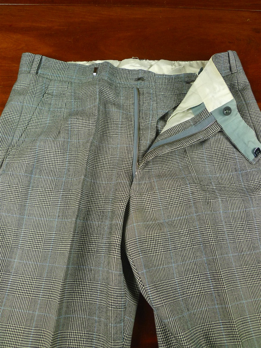 26/0712 vintage 1985 daniel w jupp savile row bespoke grey / blue prince of wales check worsted flannel suit 38 short