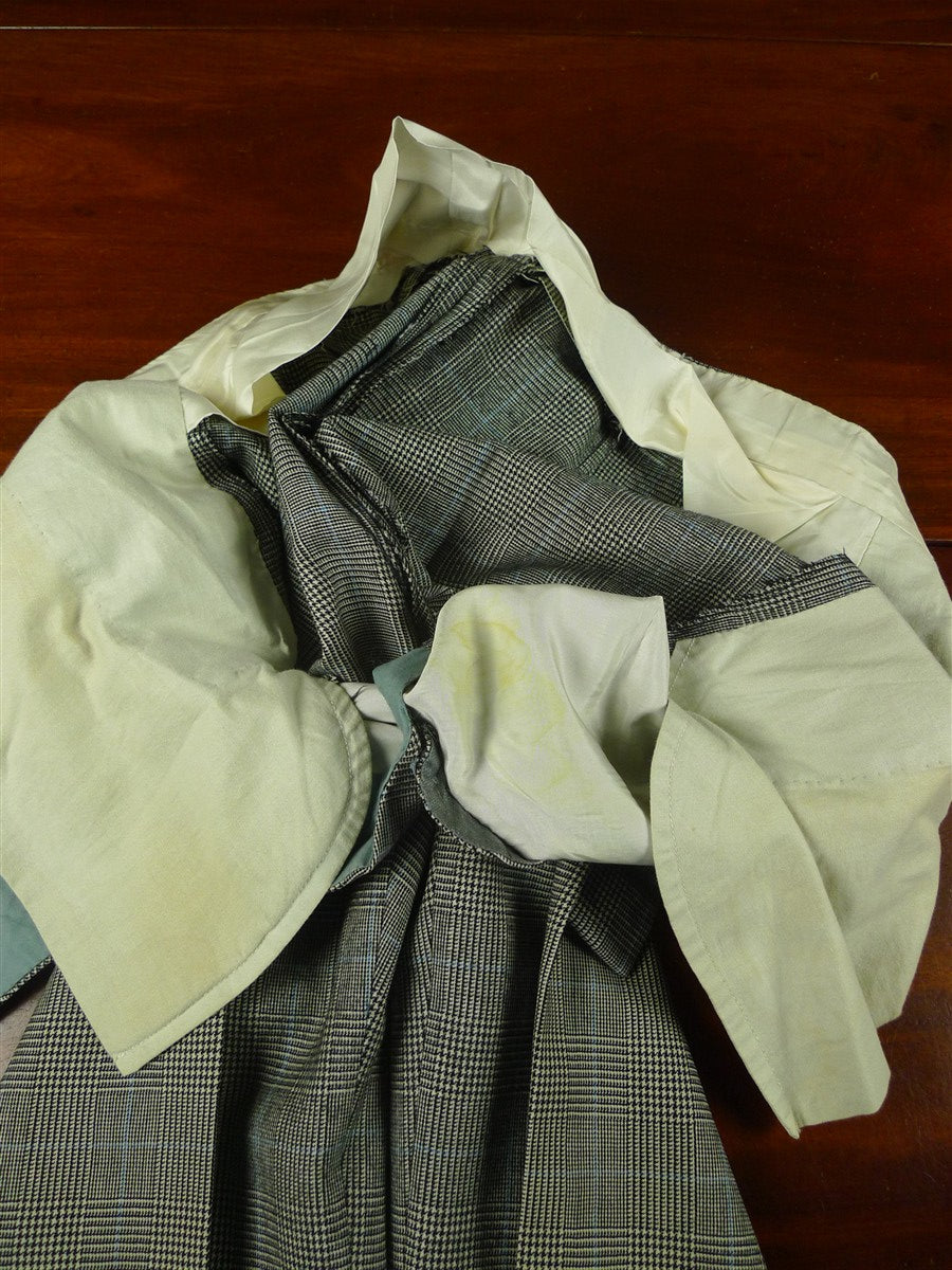 26/0712 vintage 1985 daniel w jupp savile row bespoke grey / blue prince of wales check worsted flannel suit 38 short