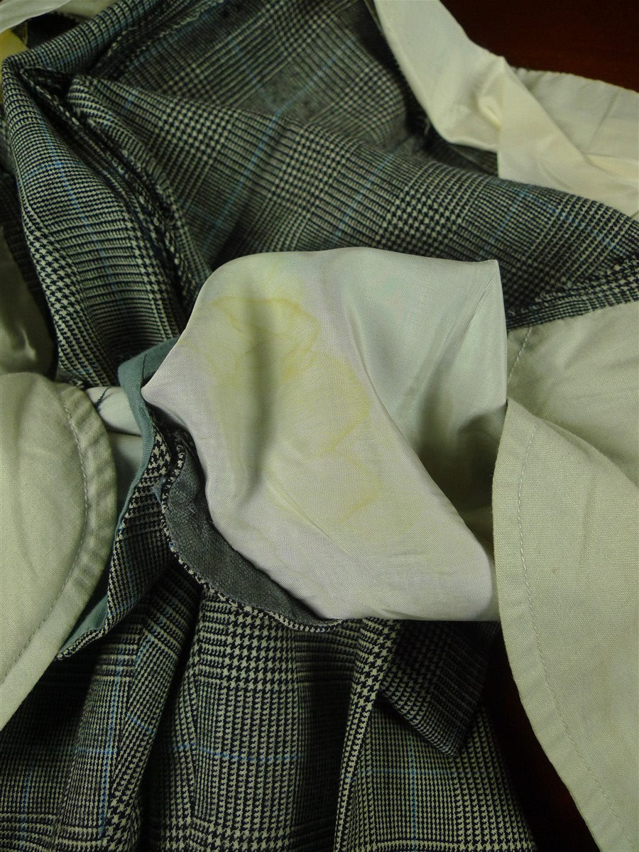 26/0712 vintage 1985 daniel w jupp savile row bespoke grey / blue prince of wales check worsted flannel suit 38 short