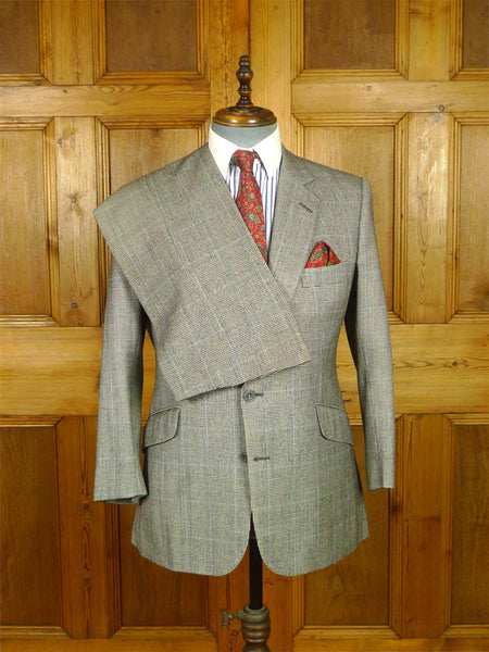 26/0712 vintage 1985 daniel w jupp savile row bespoke grey / blue prince of wales check worsted flannel suit 38 short