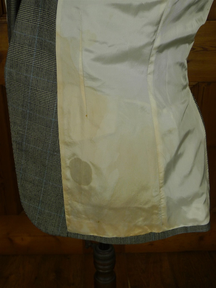 26/0712 vintage 1985 daniel w jupp savile row bespoke grey / blue prince of wales check worsted flannel suit 38 short